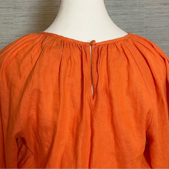 J Crew Palermo Smocked Waist Mini Dress 100% Linen 3/4 Sleeve Orange Size XS - Picture 4 of 6